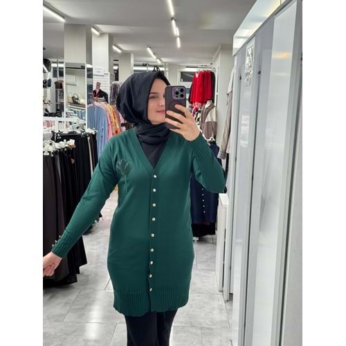 Buket Çiçekli Hırka 3260 - Zümrüt Yeşili - TEK BEDEN