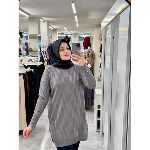 İrem Merserize Tunik 3293 - Gri - TEK BEDEN