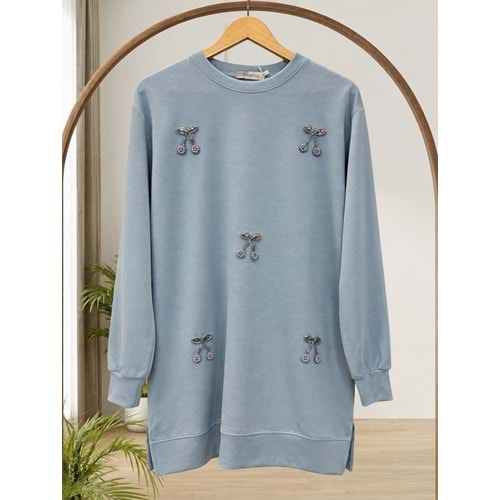 Taşlı Fiyonk Detaylı Tunik 27161 - Bebe Mavisi - M