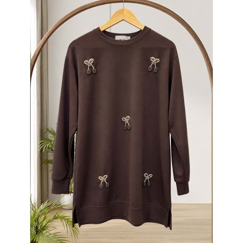 Taşlı Fiyonk Detaylı Tunik 27161 - Kahve Rengi - L