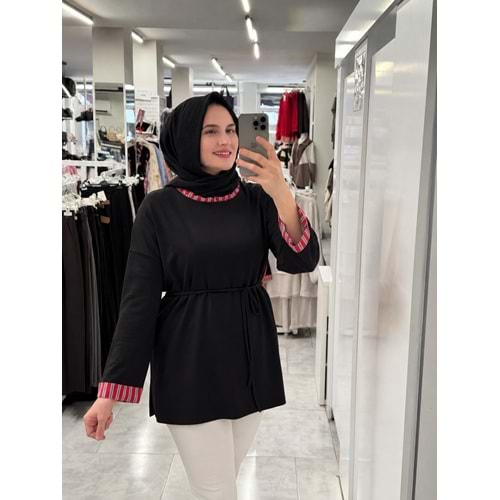 Yaka Manşet Garnili Tunik 931 - Siyah - S-M - AZRA09044-70789