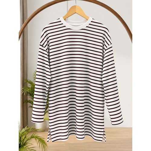 Çizgili Yırtmaçlı Tunik 949 - Mürdüm - L-XL