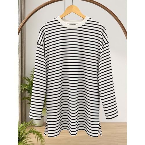 Çizgili Yırtmaçlı Tunik 949 - Siyah - L-XL