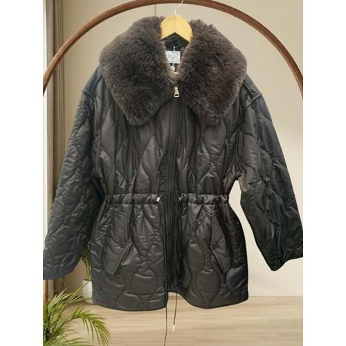 Yakası Peluşlu Kapitone Mont 37831 - Acı Kahve - L - AZRA09121-71263