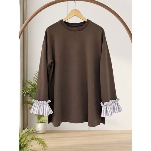 Kolları Çizgili Sweat 32600 - Acı Kahve - L-XL