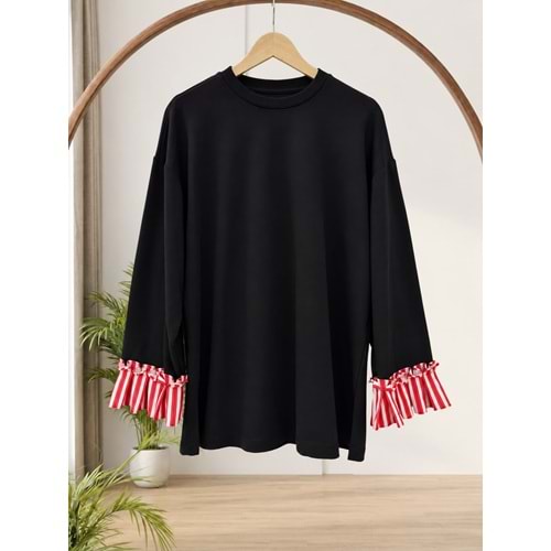 Kolları Çizgili Sweat 32600 - Siyah - L-XL