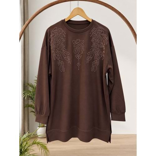 Önü Taş Detaylı Tunik 27230 - Acı Kahve - L-XL