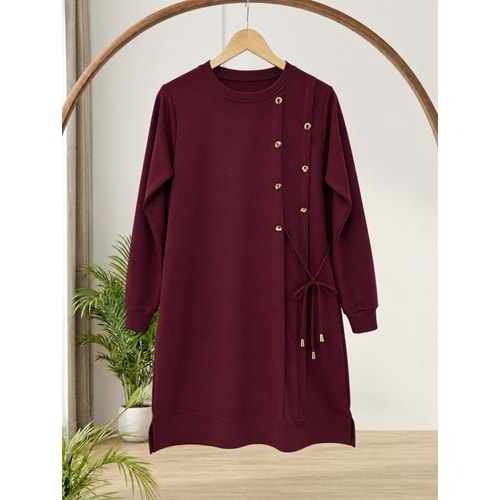 Aller Dikim Düğmeli Tunik 60584 - Bordo - L
