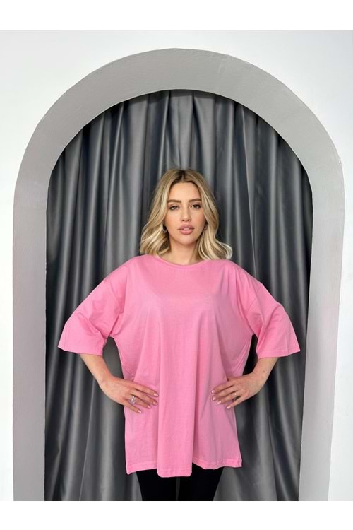T-Shırt Düz Salaş 3636 - Pembe - TEK BEDEN - AZRA02482-Pembe-TEK BEDEN