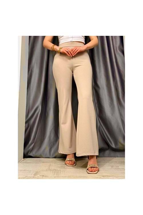 Esm Lastikli İspanyol Paça Pantolon - Krem - 40