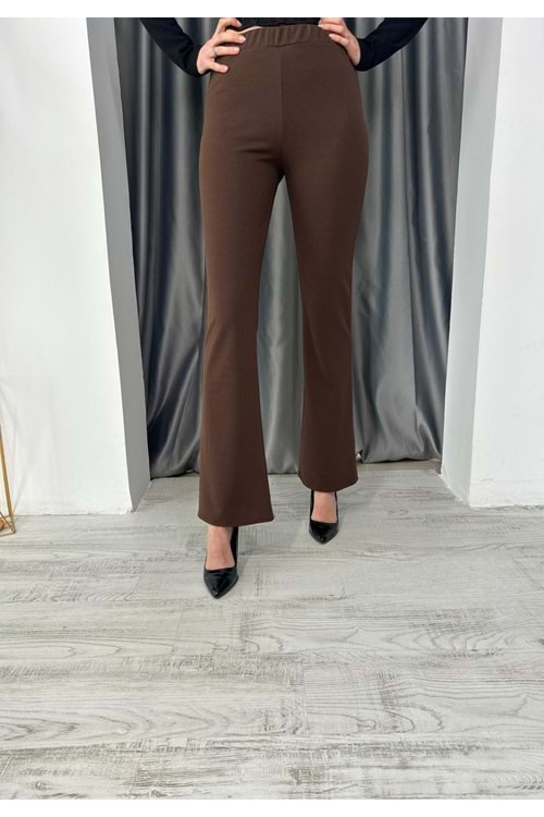 Esm Lastikli İspanyol Paça Pantolon - Acı Kahve - 44 - AZRA03124-Acı Kahve-44