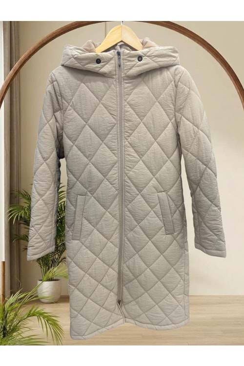 Kapişonlu Kapitone Mont 8407 - Bej - 38 - AZRA03858-Bej-38