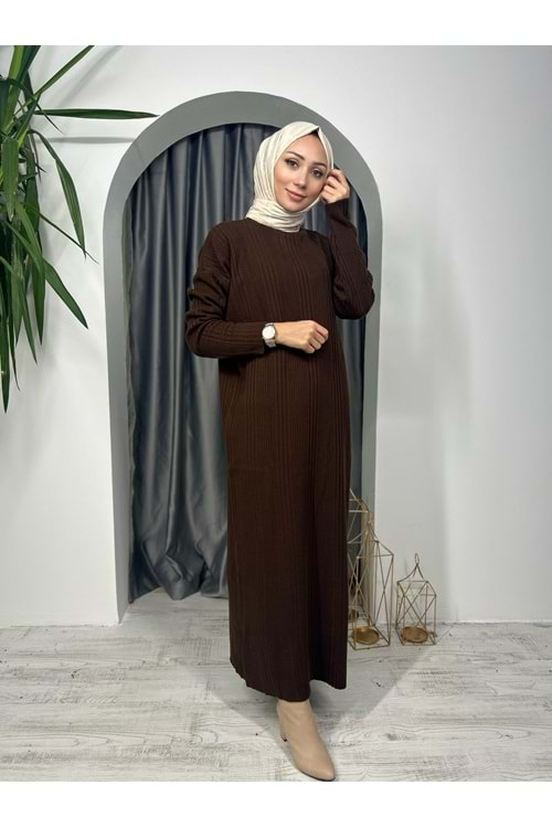 Triko Elbise 2939 - azra fashion - Acı Kahve - TEK BEDEN