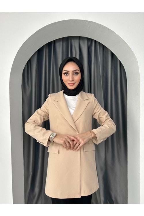 Dublle Kumaş Blazer Ceket - Bej - M