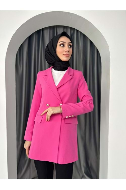 Dublle Kumaş Blazer Ceket - Pembe - L