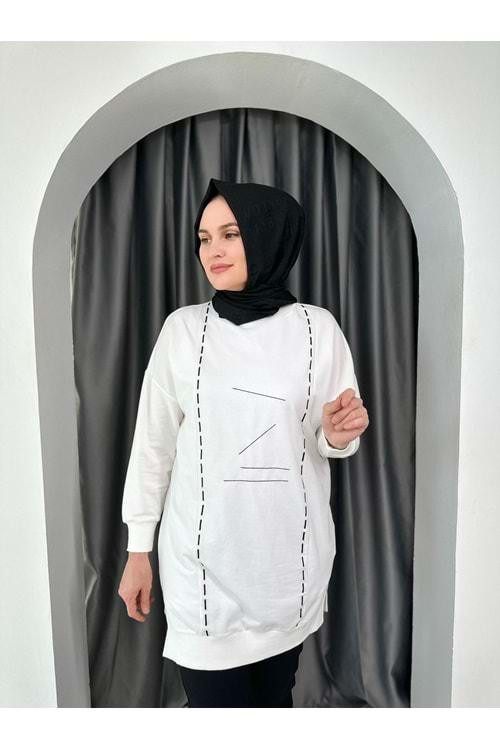 Puane Nakışlı Tunik 10425 - Ekru - L-XL - AZRA04528-Ekru-L-XL