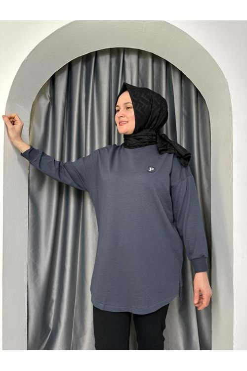 Puane Baskılı Tunik 10379 - Füme - S-M