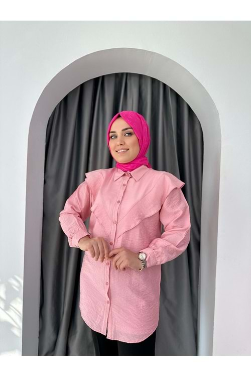 Fırfır Detaylı Şık Gömlek 694 - Pembe - S-M