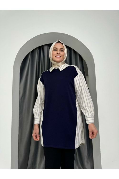 Puane Önü Merserize Tunik 10507 - Lacivert - S-M - AZRA04905-Lacivert-S-M