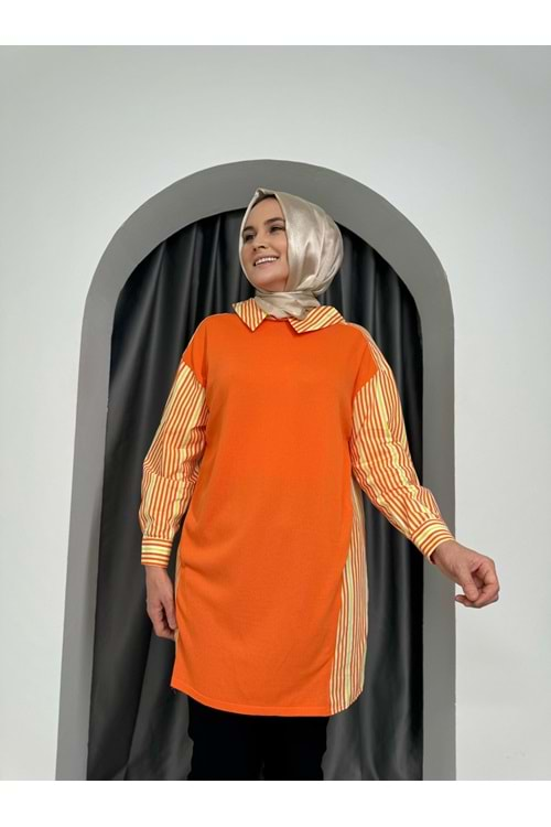 Puane Önü Merserize Tunik 10507 - Turuncu - L-XL - AZRA04905-Turuncu-L-XL