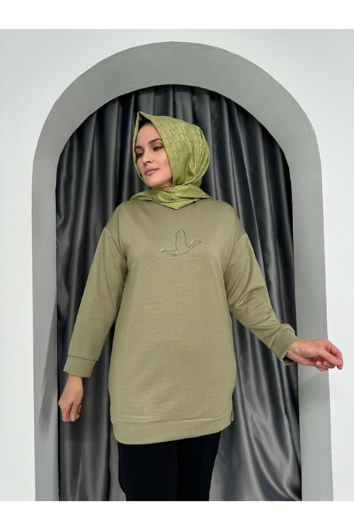 Oysho Kuş Taşlı Tunik 1420 - Haki - L-XL - AZRA04982-Haki-L-XL