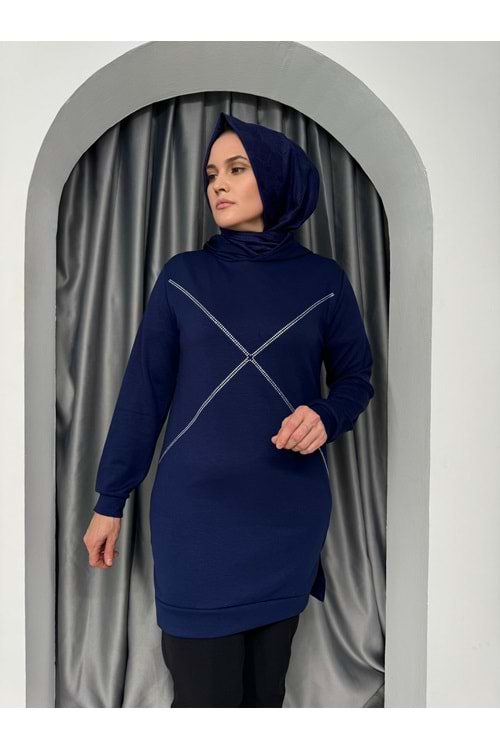 Oysho Taşlı Kapşonlu Tunik 1436 - Lacivert - L-XL - AZRA04983-Lacivert-L-XL