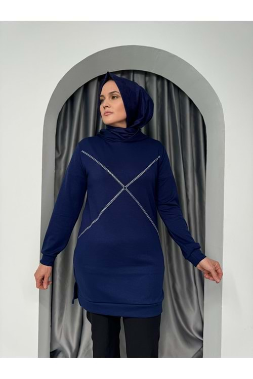 Oysho Taşlı Kapşonlu Tunik 1436 - Lacivert - S-M - AZRA04983-Lacivert-S-M