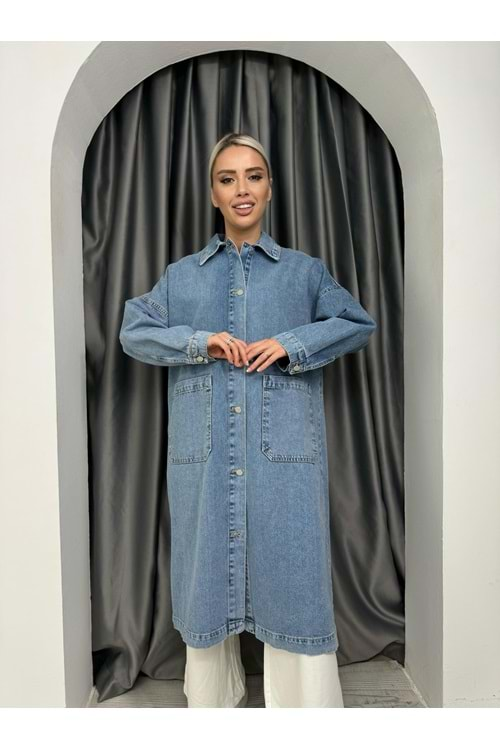 Oversize Uzun Denim Ceket 33446