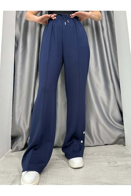 Çıtçıtlı Geniş Paça Pantolon 33671 - Lacivert - S - AZRA04997-Lacivert-S