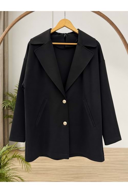 Oversize Basic Ceket 33695 - Siyah - TEK BEDEN - AZRA04999-Siyah-TEK BEDEN