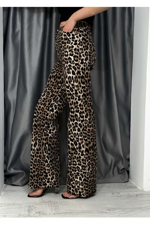 Leopar Desenli Pantolon İkoll 33851- Kahve Rengi - L - AZRA05016-Kahve Rengi-L