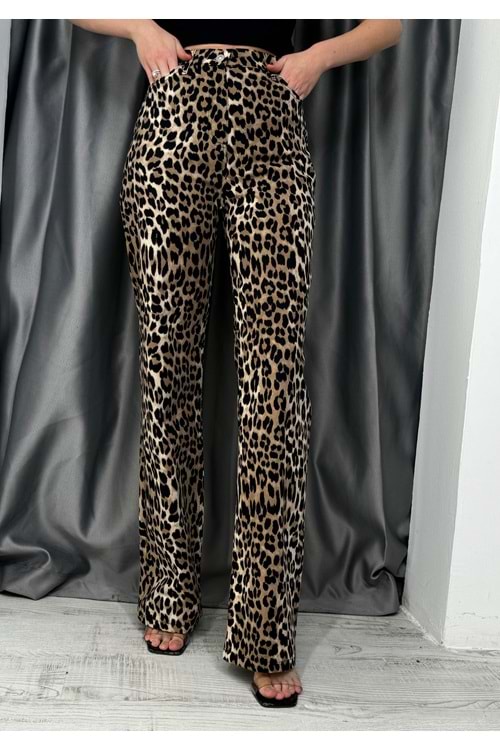Leopar Desenli Pantolon İkoll 33851 - Kahve Rengi - M - AZRA05016-Kahve Rengi-M