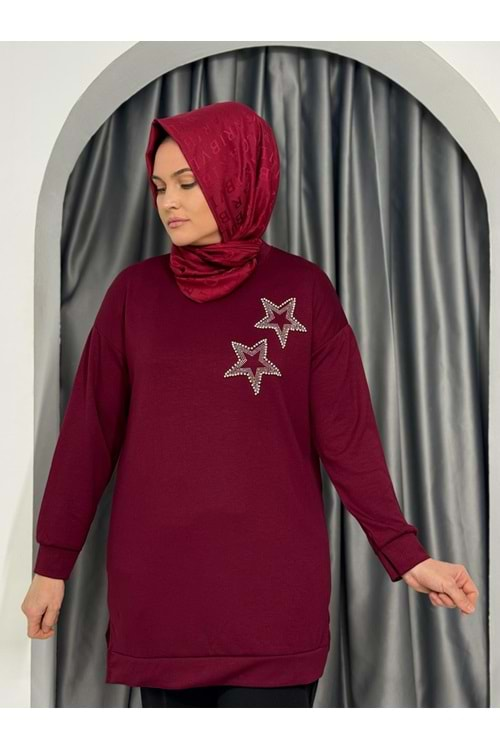 Yıldız Taş Detaylı Yırtmaçlı Oysho Tunik 744 - Bordo - L-XL