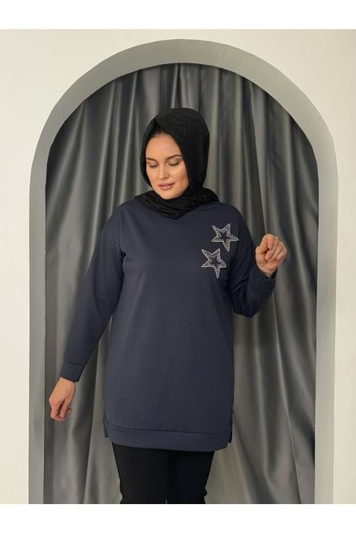 Yıldız Taş Detaylı Yırtmaçlı Oysho Tunik 744 - Füme - L-XL - AZRA05028-Füme-L-XL