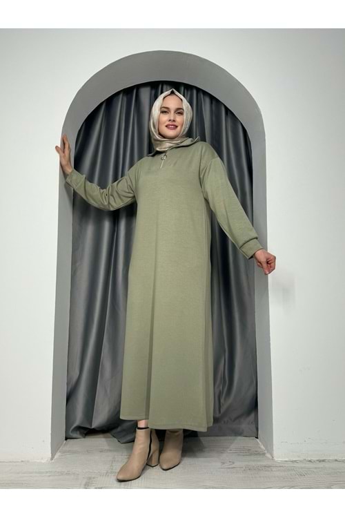 Oysho Yüksek Yaka Fermuarlı Elbise 2333 - Mint Yeşili - S-M - AZRA05030-Mint Yeşili-S-M
