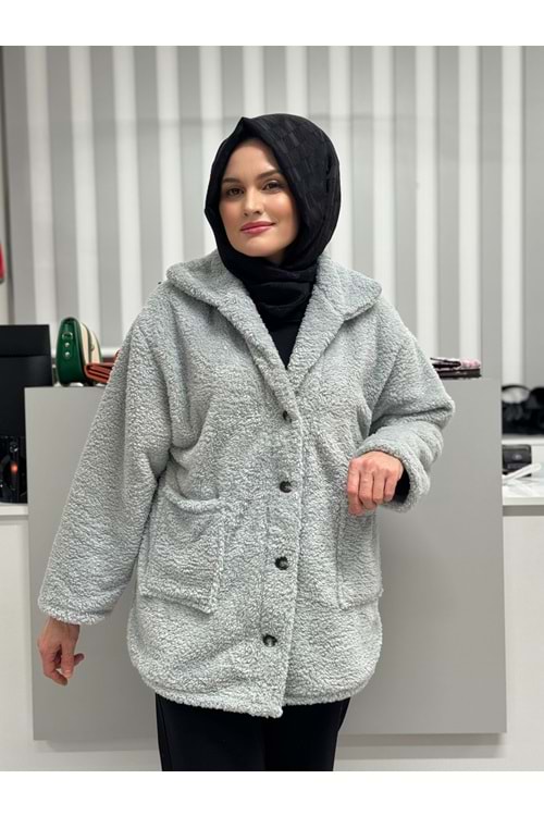 Düğmeli Büyük Cepli Welsoft Hırka 2774 - Gri - TEK BEDEN - AZRA05036-Gri-TEK BEDEN