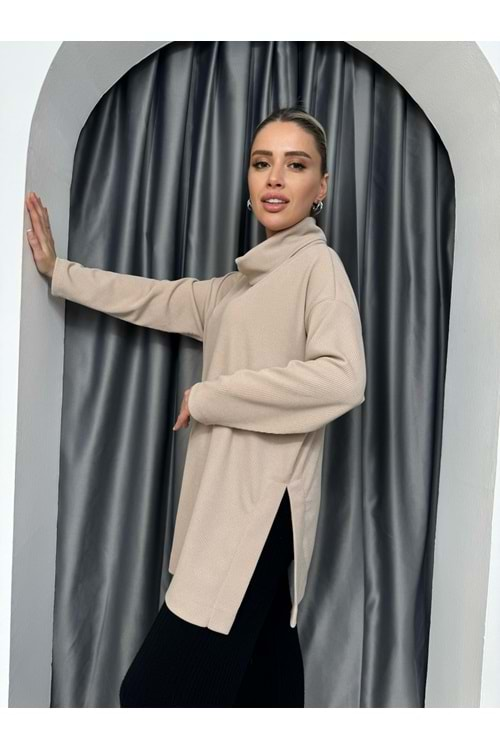 İkoll Degoje Yaka Oversize Tunik 33957 - Bej - TEK BEDEN - AZRA05061-Bej-TEK BEDEN