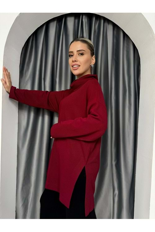 İkoll Degoje Yaka Oversize Tunik 33957 - Bordo - TEK BEDEN - AZRA05061-Bordo-TEK BEDEN