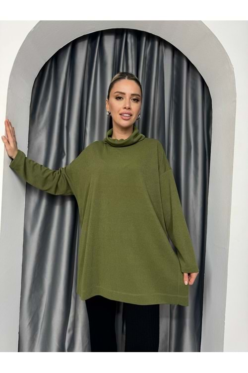 İkoll Degoje Yaka Oversize Tunik 33957 - Haki - TEK BEDEN - AZRA05061-Haki-TEK BEDEN