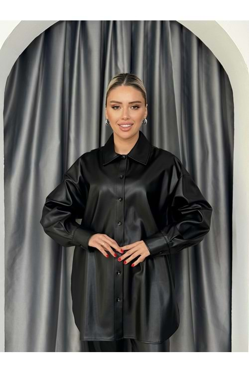 İkoll Oversize Deri Gömlek 33690