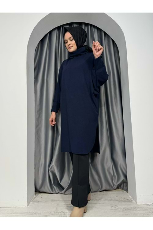 İkoll Yarasa Kol Oversize Tunik 33652 - Lacivert - TEK BEDEN - AZRA05066-Lacivert-TEK BEDEN