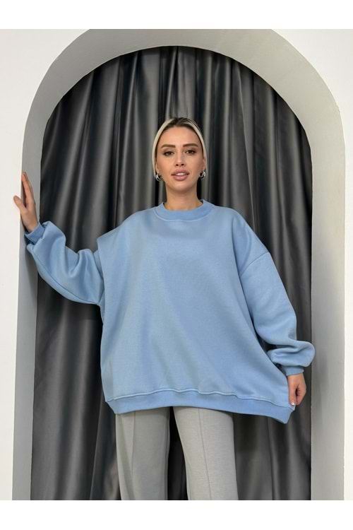 3 İplik Oversize Sweat 25291 - Bebe Mavisi - TEK BEDEN - AZRA05087-Bebe Mavis-TEK BEDEN