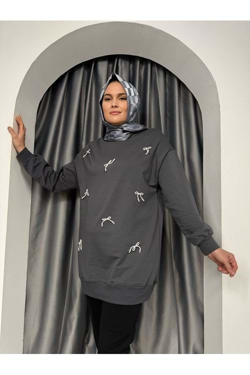 İnci Fiyonklu Tunik 25266 - Füme - L-XL - AZRA05089-Füme-L-XL