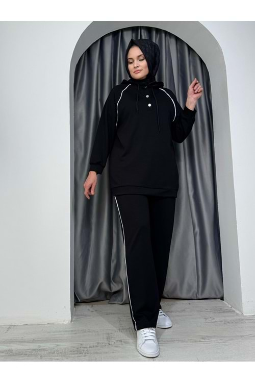 Oysho Reglan kol Biyeli Çıtçıtlı Takım 3369 - Siyah - XL - AZRA05092-Siyah-XL