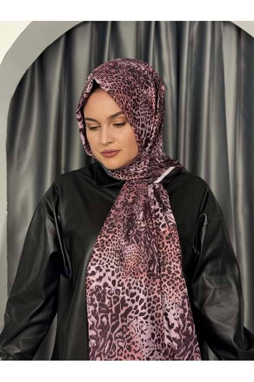 Küçük Leopar Desen Soft Şal 2269 - Pudra - TEK BEDEN - AZRA05095-Pudra -TEK BEDEN