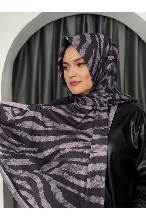 Zebra Desenli Soft Şal 3010 - Koyu Eflatun - TEK BEDEN - AZRA05097-Koyu Eflat-TEK BEDEN