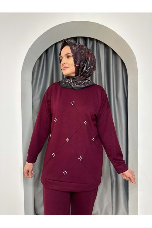 Oysho Baklava Çimalı Taşlı Takım 3374 - Bordo - XL