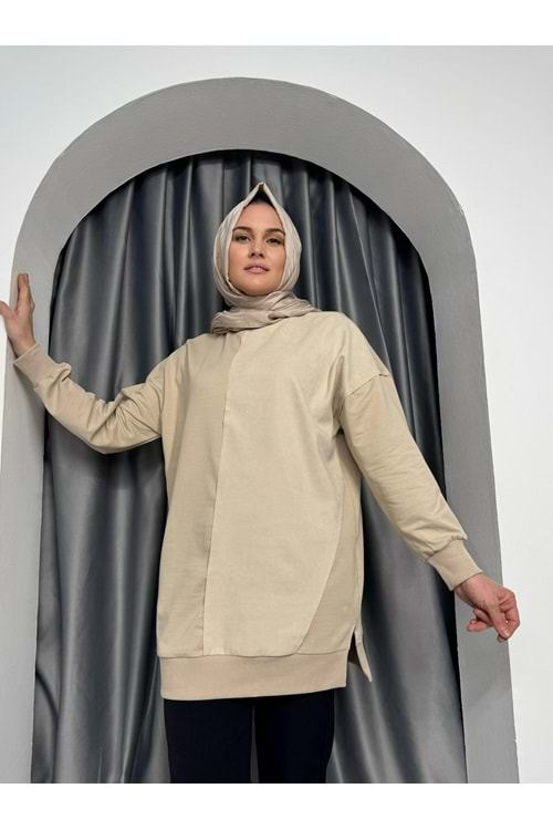 Puane Parçalı Sweat 10569 - Bej - L-XL