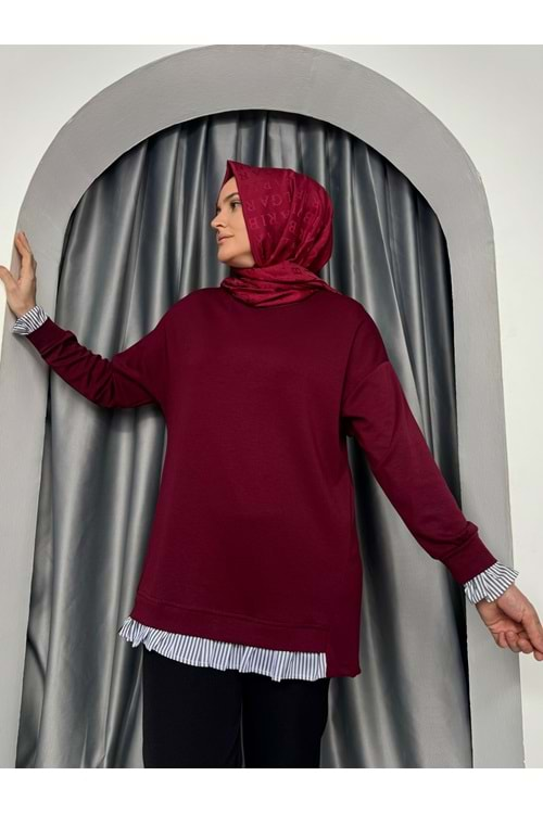 Kolu ve Eteği Gömlek Detaylı Tunik 25225 - Bordo - L-XL