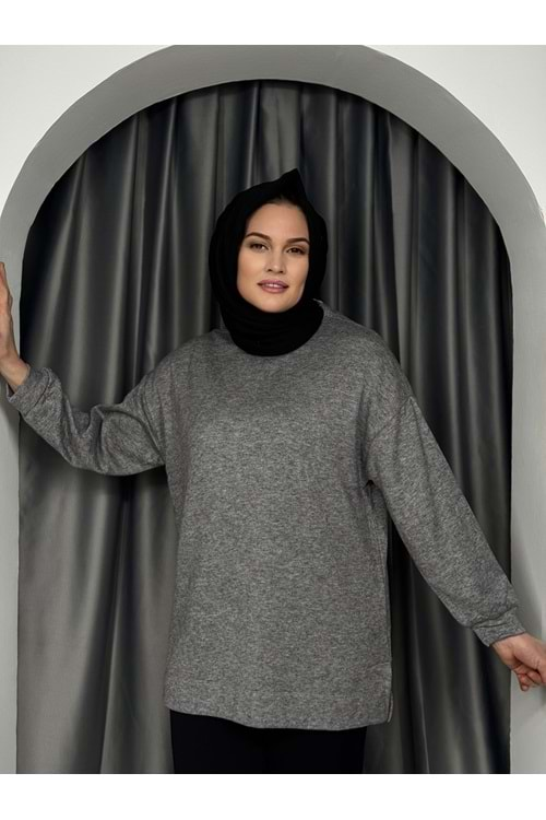 İkoll Oversize Melanj Tunik 31355 - Gri - TEK BEDEN